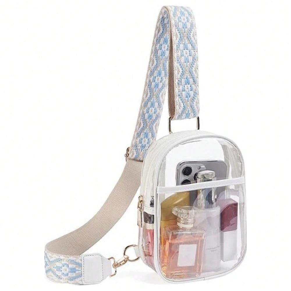 Clear Sling Bag, Clear Stadium Approved Crossbody Bag Purses For Women, Heavy Duty Transparent Chest Bag With Adjustable Strap