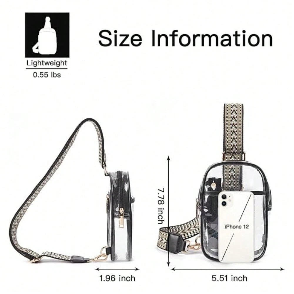 Clear Sling Bag, Clear Stadium Approved Crossbody Bag Purses For Women, Heavy Duty Transparent Chest Bag With Adjustable Strap