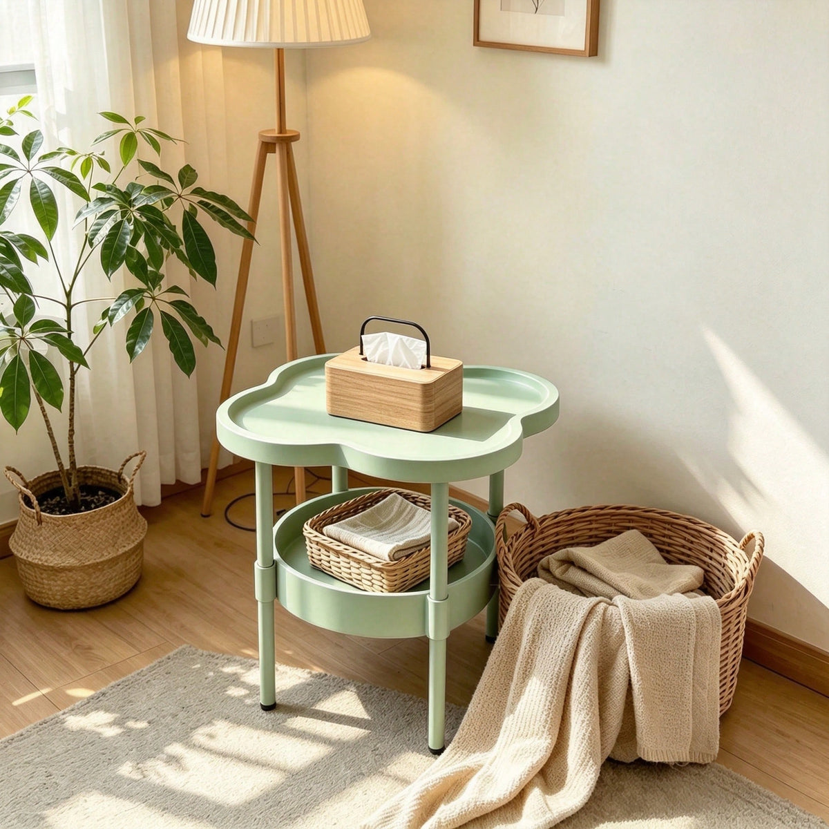 Clover Side Table With Storage, 2-Tier Nightstand For Bedroom & Living Room, Small End Table Beside Couch, Modern Accent Coffee Table, Easy Assembly