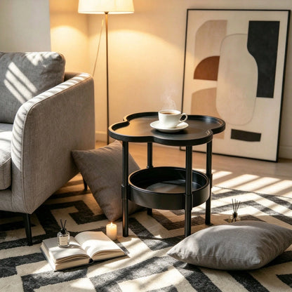 Clover Side Table With Storage, 2-Tier Nightstand For Bedroom & Living Room, Small End Table Beside Couch, Modern Accent Coffee Table, Easy Assembly