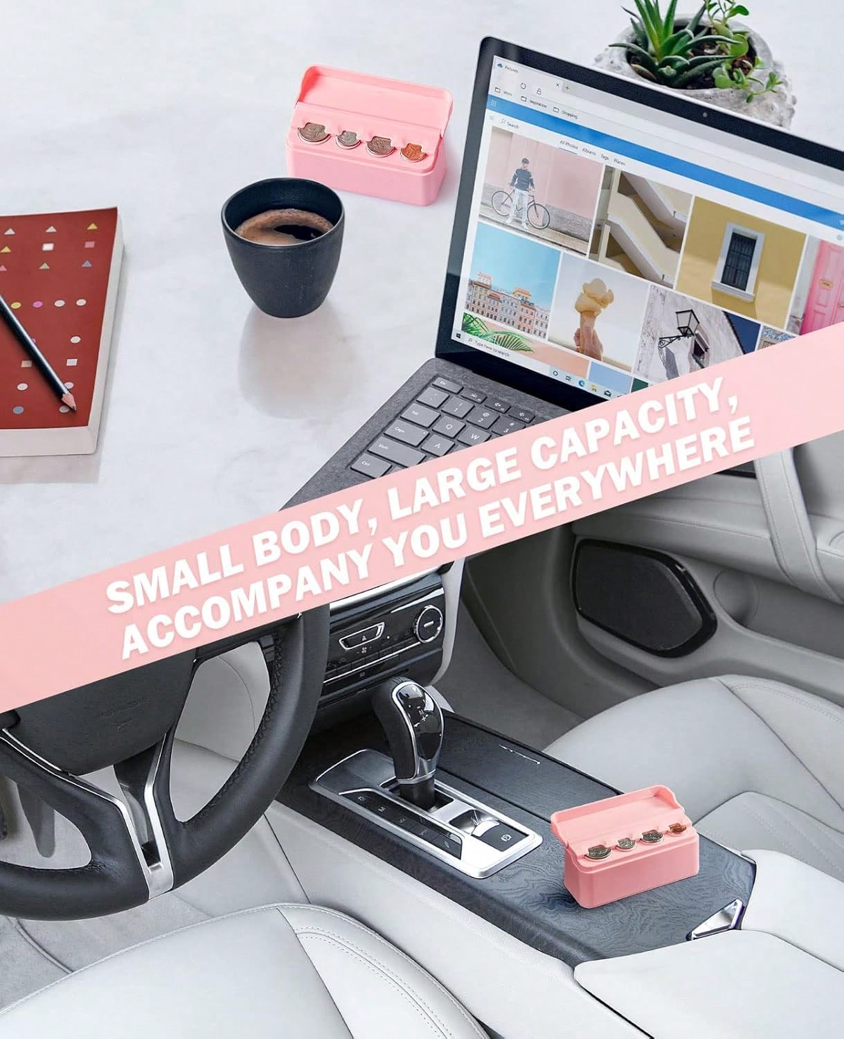 Coin Holder For Car Change Organizer Universal Storage Coin Money Dispenser Fit For Most Car Trucks Accessories(Pink, 1 Pack)
