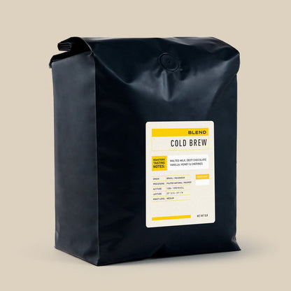 Panther Coffee Cold Brew bag angled to show the white label with Cold Brew text