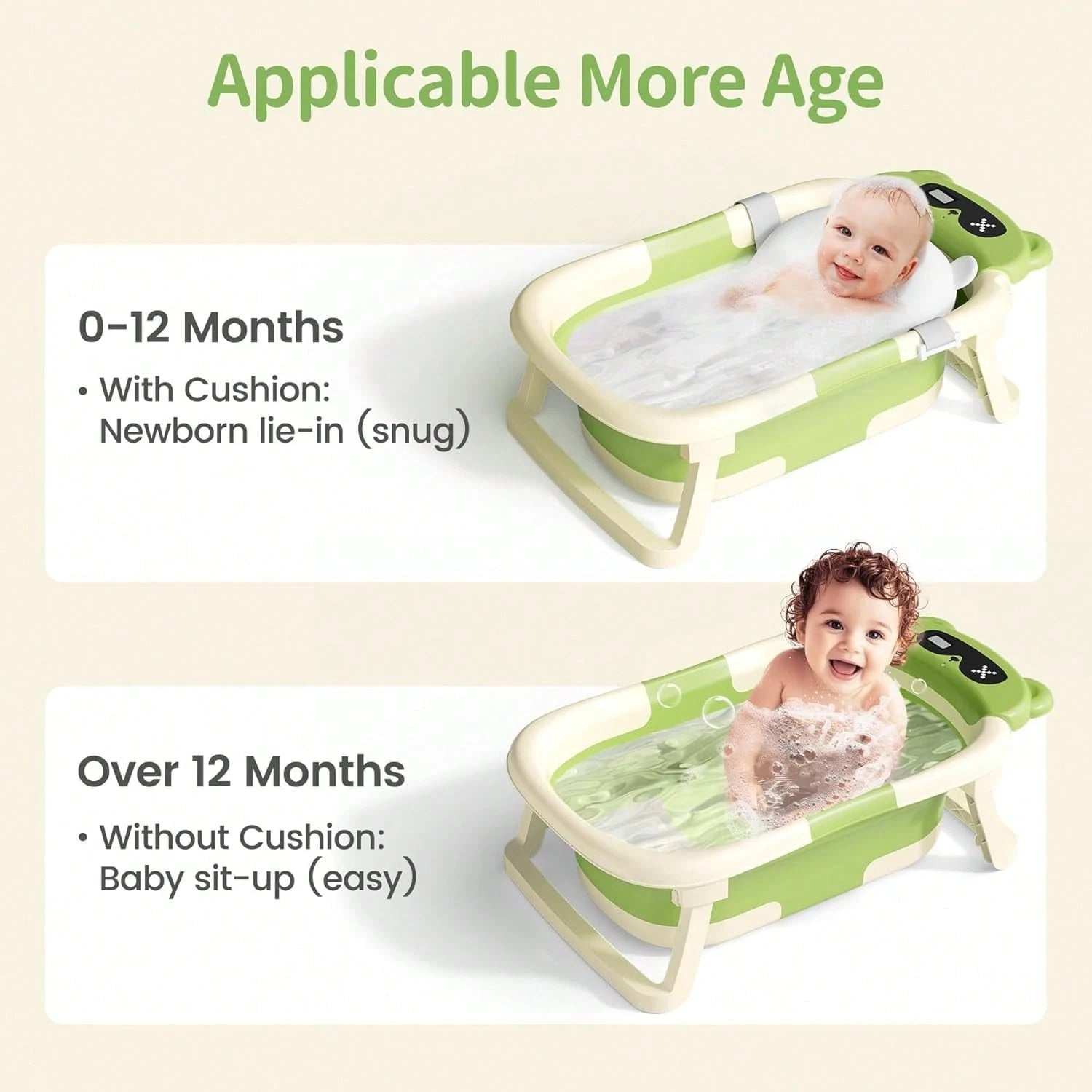 Collapsible Baby Bathtub With Soft Bath Net, Portable Infant Travel Tub, Non-Slip Dinosaur Design