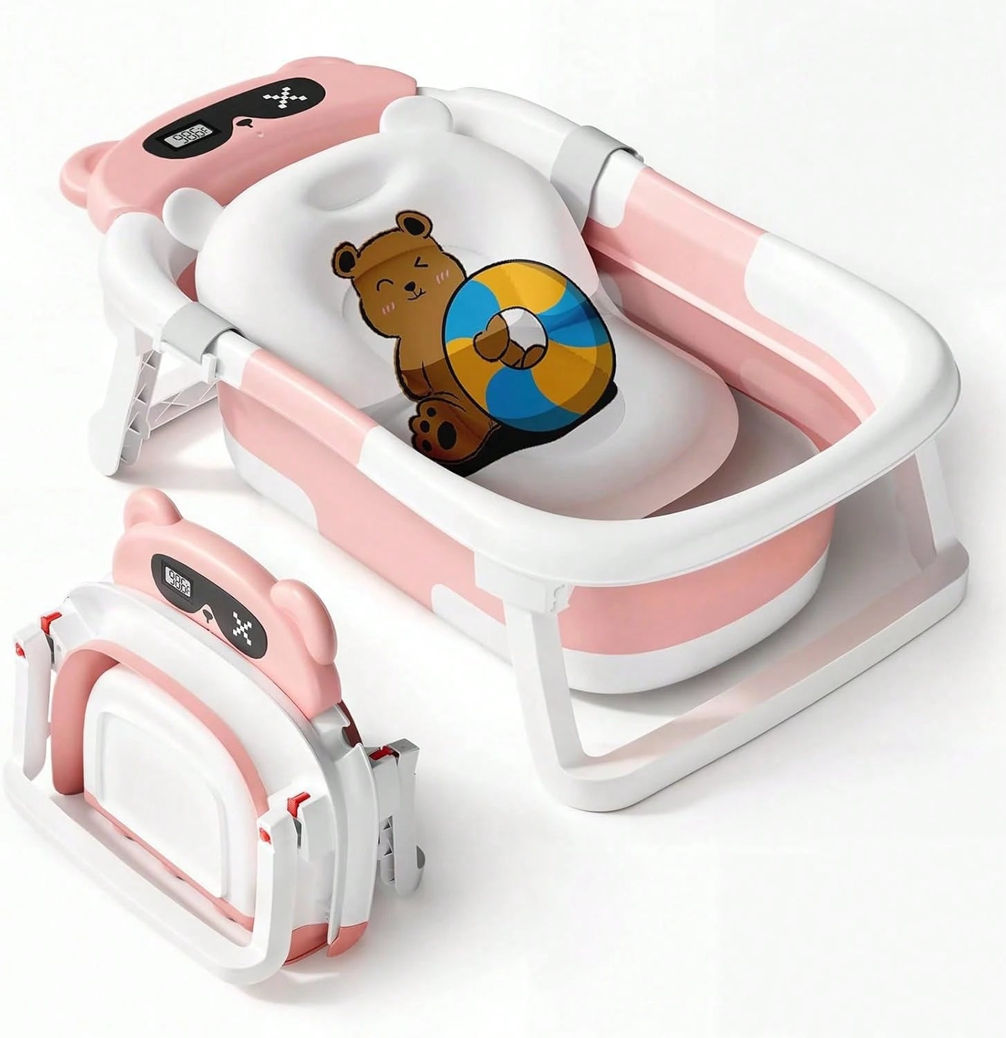 Collapsible Baby Bathtub With Soft Bath Net, Portable Infant Travel Tub, Non-Slip Dinosaur Design