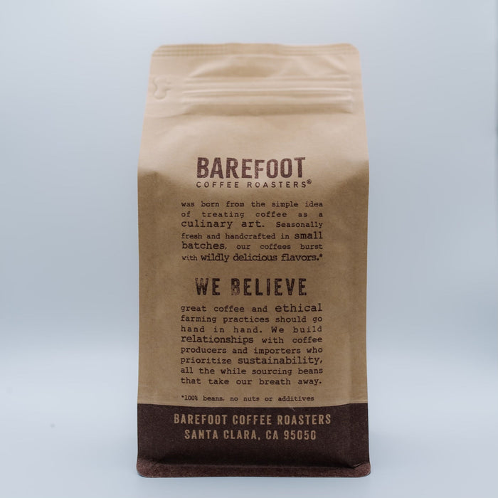 Colombia Tolima coffee bag from Barefoot Coffee Roasters displayed against a pale blue background