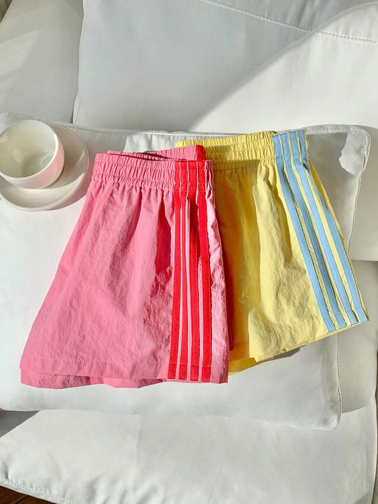 Comfortcana 2pcs Women Elastic Waist Side Striped Loose Casual Sports Shorts, Back To School Season