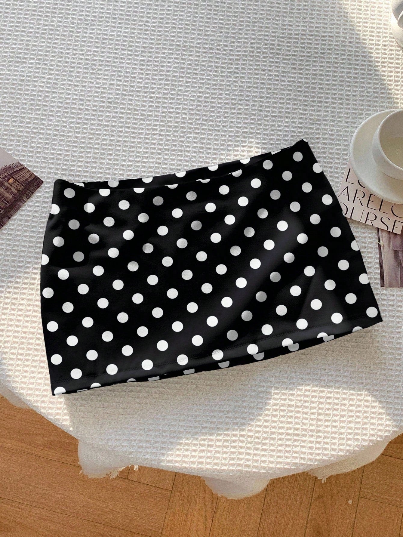 Comfortcana Casual Minimalist Versatile Black & White Polka Dot Print Skirt, Suitable For Spring/Summer Comfortable Wear For Daily, Party, Airport Carnival