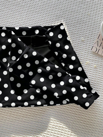 Comfortcana Casual Minimalist Versatile Black & White Polka Dot Print Skirt, Suitable For Spring/Summer Comfortable Wear For Daily, Party, Airport Carnival