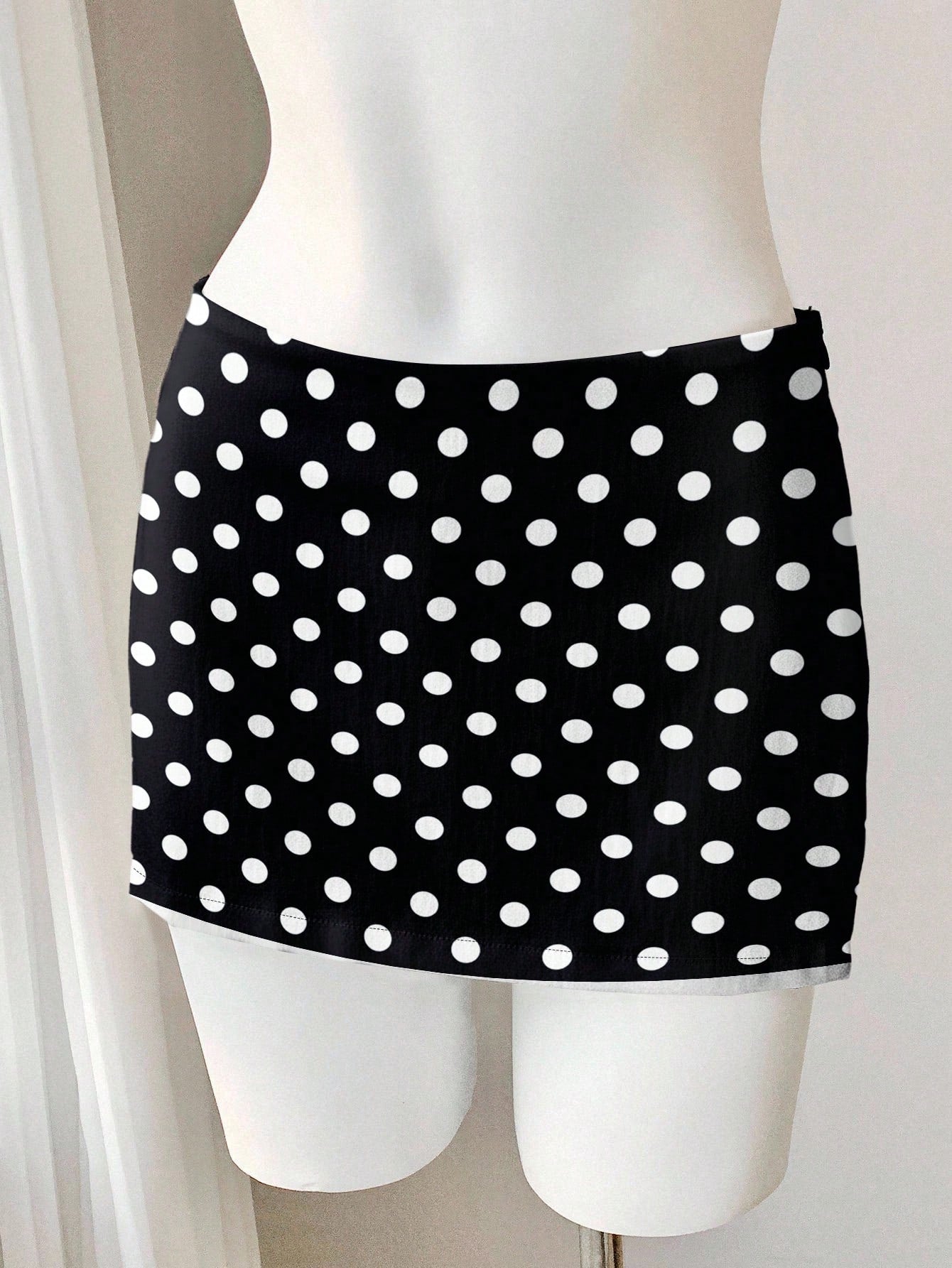 Comfortcana Casual Minimalist Versatile Black & White Polka Dot Print Skirt, Suitable For Spring/Summer Comfortable Wear For Daily, Party, Airport Carnival