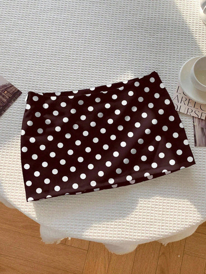 Comfortcana Casual Minimalist Versatile Black & White Polka Dot Print Skirt, Suitable For Spring/Summer Comfortable Wear For Daily, Party, Airport Carnival