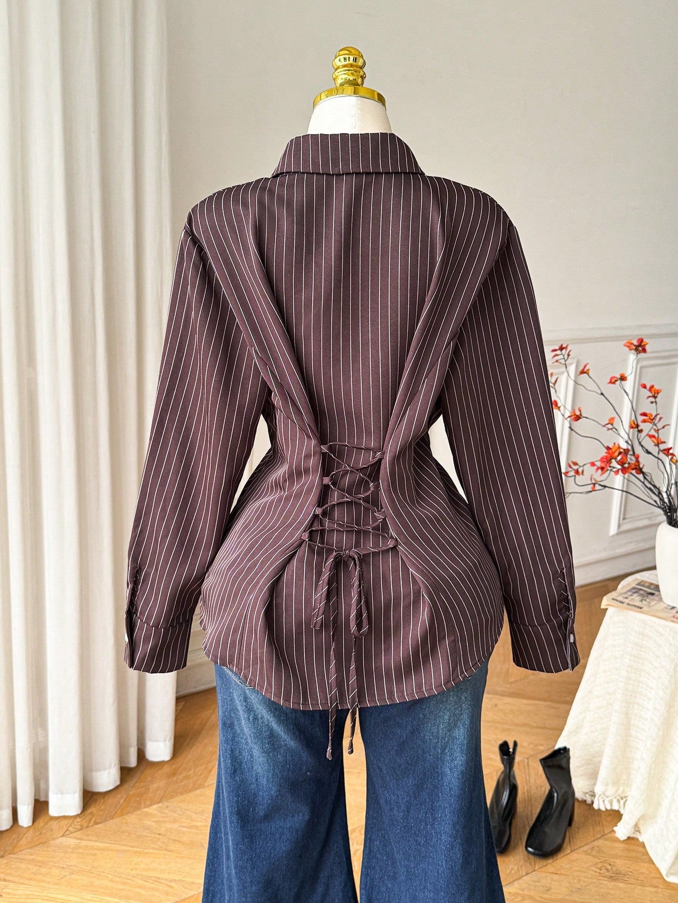 Comfortcana Plus Size Women's Autumn/ Brown Long Sleeve Single-Breasted Shirt Teachers' Day Formal Office Formal Formal Formal Elegant