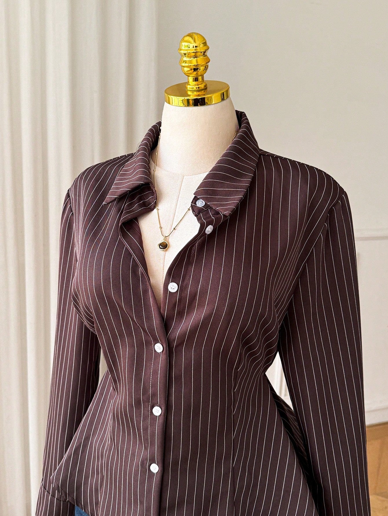 Comfortcana Plus Size Women's Autumn/ Brown Long Sleeve Single-Breasted Shirt Teachers' Day Formal Office Formal Formal Formal Elegant