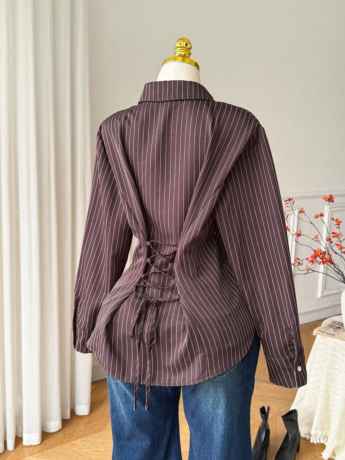 Comfortcana Plus Size Women's Autumn/ Brown Long Sleeve Single-Breasted Shirt Teachers' Day Formal Office Formal Formal Formal Elegant
