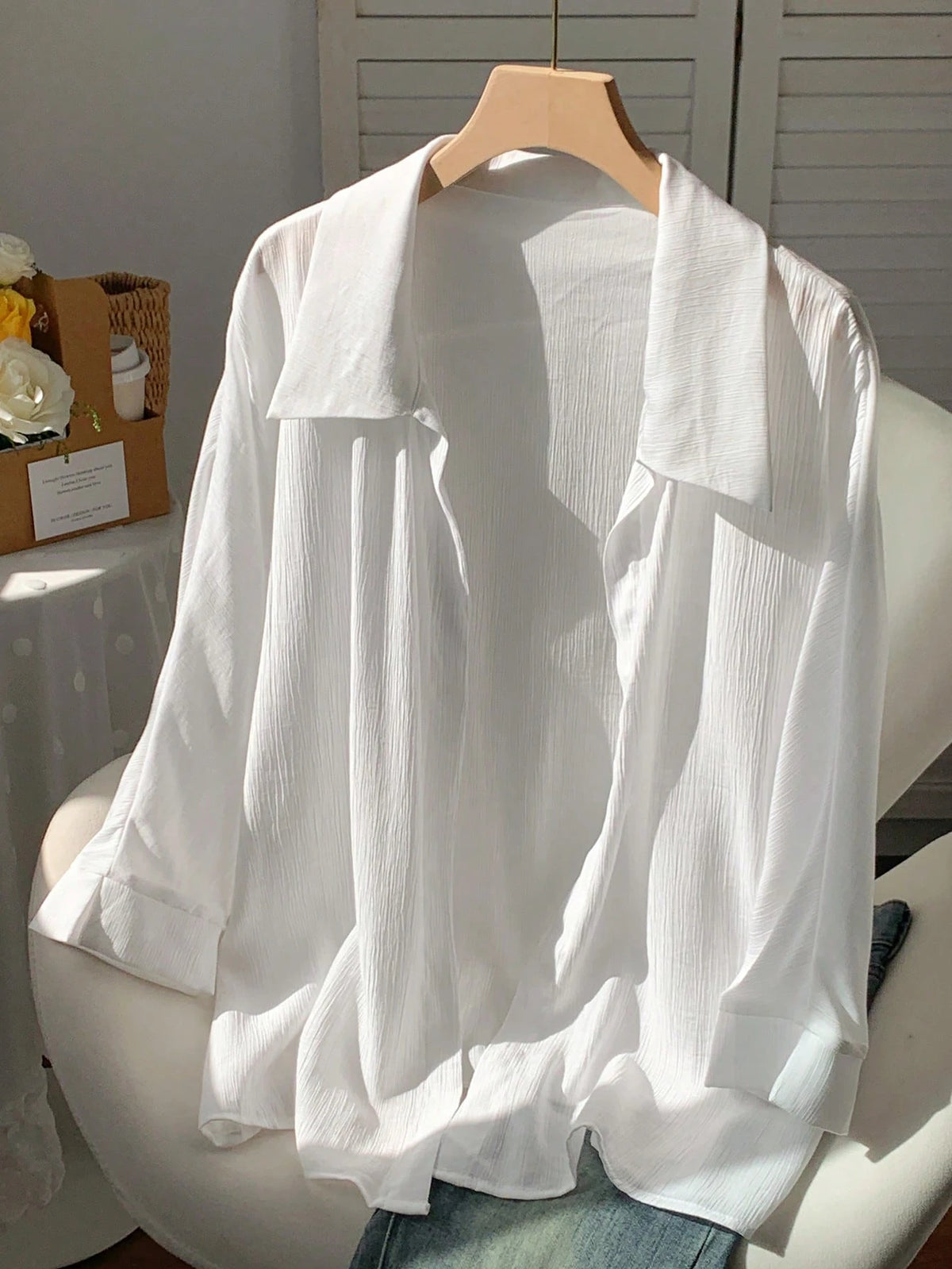 Comfortcana Spring White Solid Batwing Sleeve Shirt