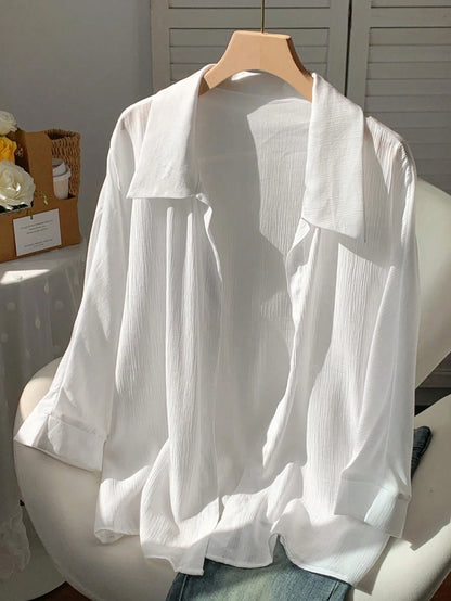 Comfortcana Spring White Solid Batwing Sleeve Shirt