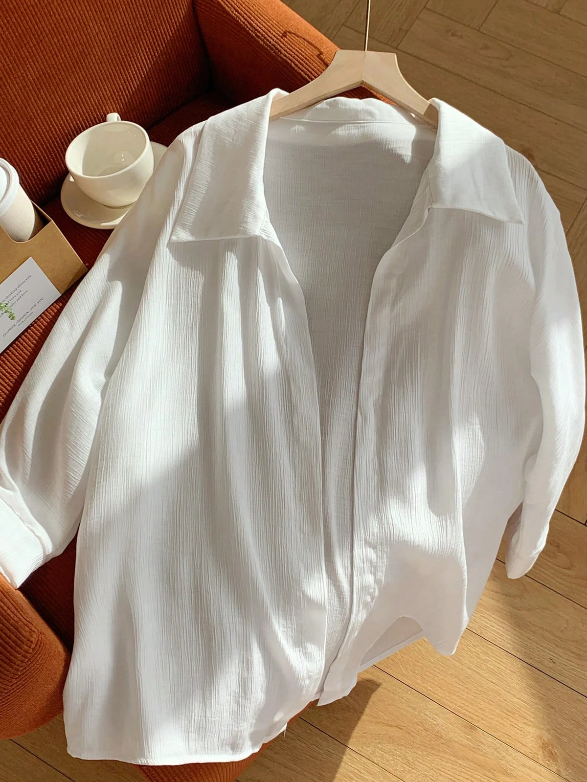 Comfortcana Spring White Solid Batwing Sleeve Shirt
