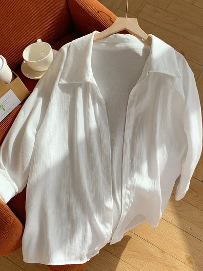 Comfortcana Spring White Solid Batwing Sleeve Shirt