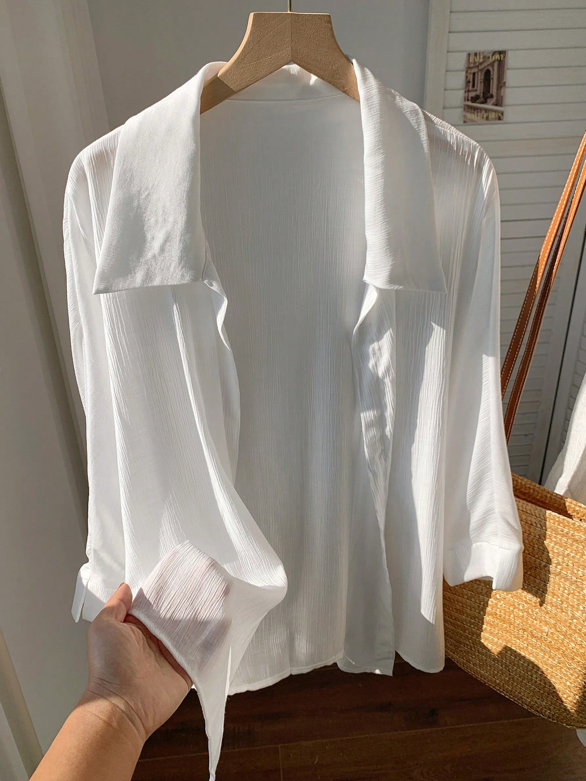 Comfortcana Spring White Solid Batwing Sleeve Shirt