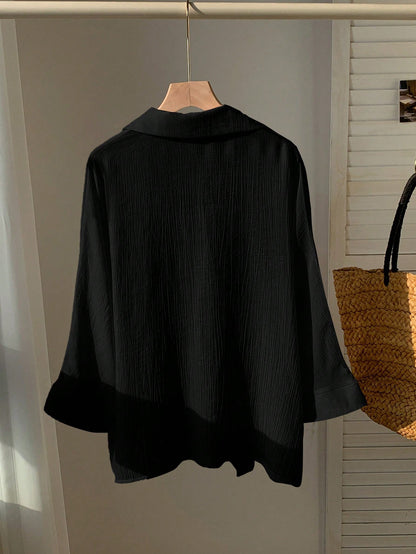 Comfortcana Spring White Solid Batwing Sleeve Shirt