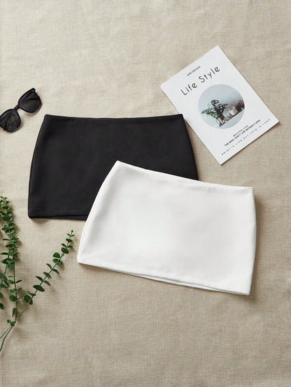 Comfortcana Two-Piece Set Mini Skirt, Minimalist Basic Classy, Fashion, Casual, Solid Color Everyday Party Work Black White Autumn