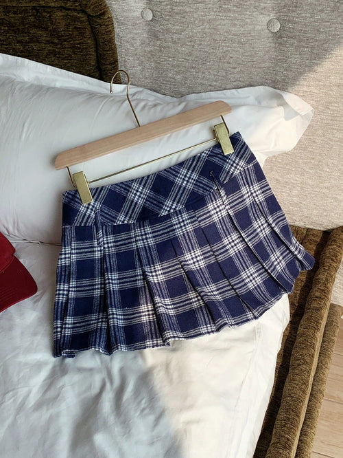 Comfortcana Women's Collegiate Style Printed Pleated Mini Skirt