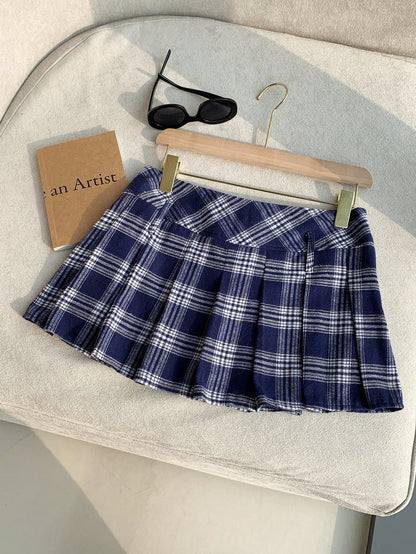 Comfortcana Women's Collegiate Style Printed Pleated Mini Skirt