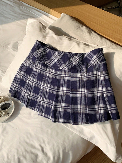 Comfortcana Women's Collegiate Style Printed Pleated Mini Skirt