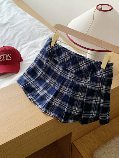 Comfortcana Women's Collegiate Style Printed Pleated Mini Skirt