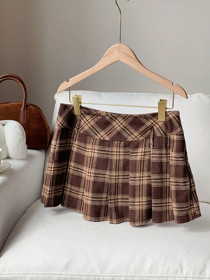 Comfortcana Women's Collegiate Style Printed Pleated Mini Skirt