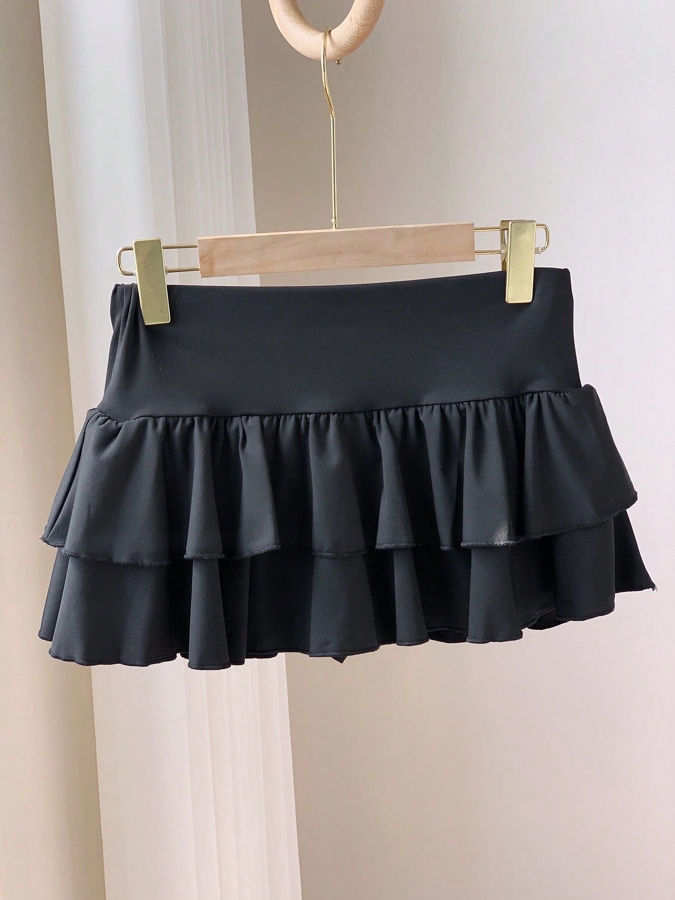 Comfortcana Women's Solid Color Double Ruffle Hem A-Line Skirt, Suitable For Summer Back-To-School Bday Birthday Black Cute