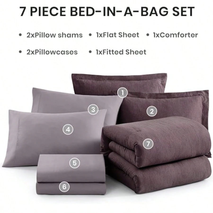 Comforter Set- 7 Pieces Bed In A Bag Queen Bedding Sets With Comforter, Sheets, Pillowcases & Shams, Reversible Bedding Comforters Sets