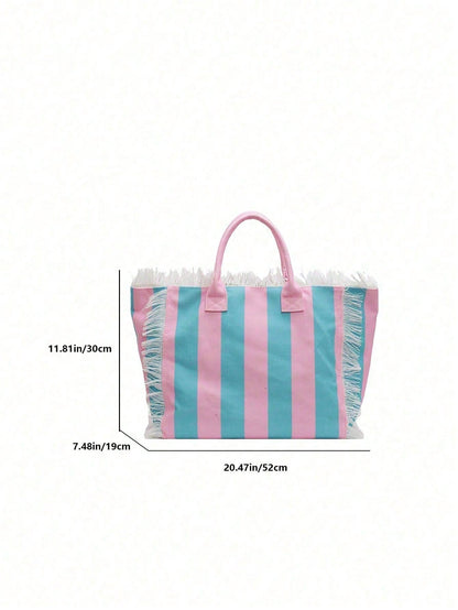 Contrast Color Dopamine Letter Print Canvas Tote Bag, Large Capacity Shoulder Bag, New Commuter Handbag For Women