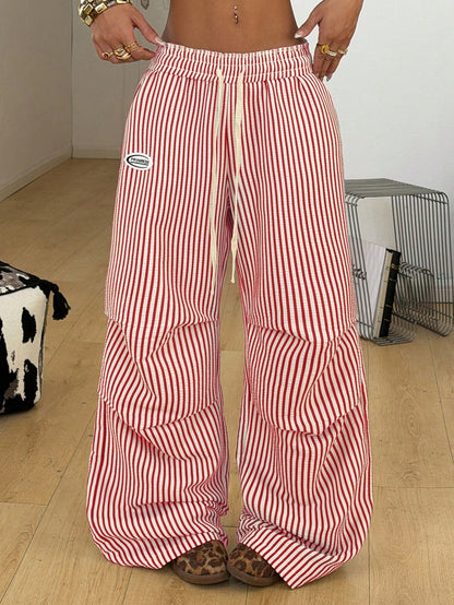 Coolane Autumn Outfits For Women Streetwear Casual Basic Blue And White Stripe Striped Wide Leg Pants, Casual Pants Independence Day Vacation