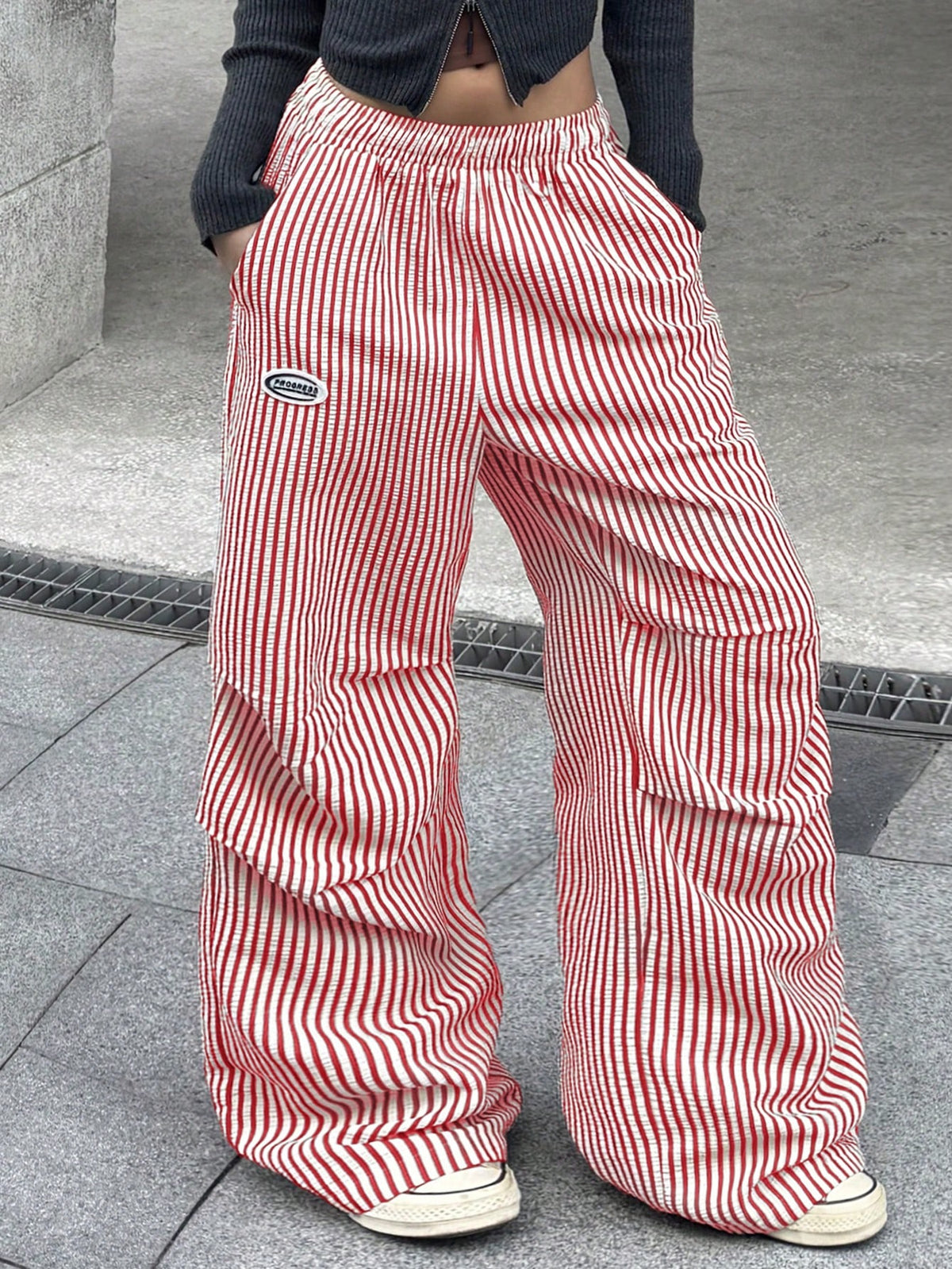 Coolane Autumn Outfits For Women Streetwear Casual Basic Blue And White Stripe Striped Wide Leg Pants, Casual Pants Independence Day Vacation