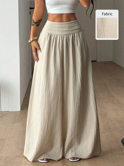Coolane Women's Summer Casual Vacation White Loose Textured Wide Leg Pants, Resort Wear, Fall Women, Vacations For Summer