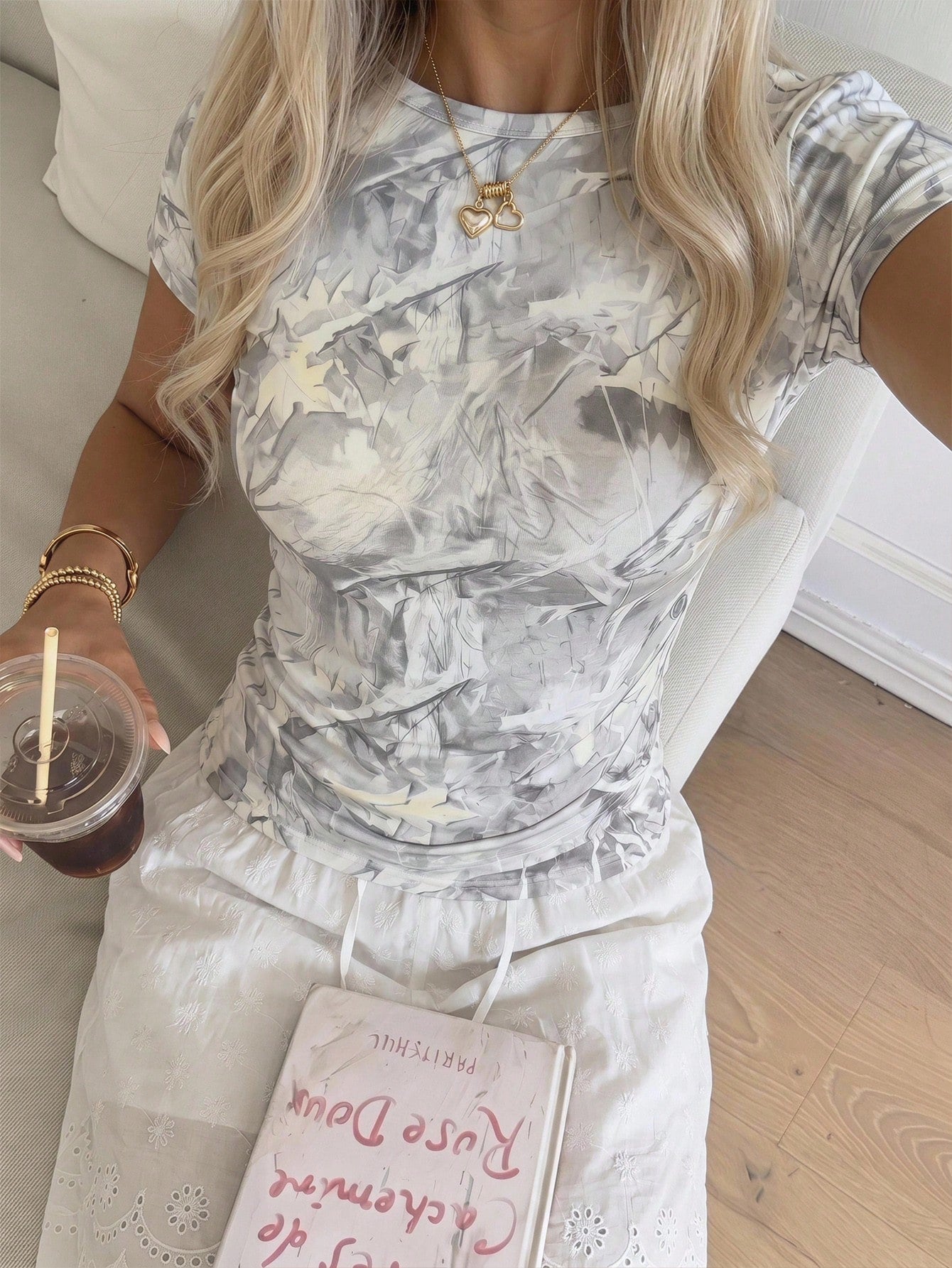CovetEZ Women's 95 Cotton Grey Camouflage Print T-Shirt, Slim Fit Short Sleeve Casual Graphic Basic Top, Summer Urban Vacation Vintage Y2K Style, Holiday