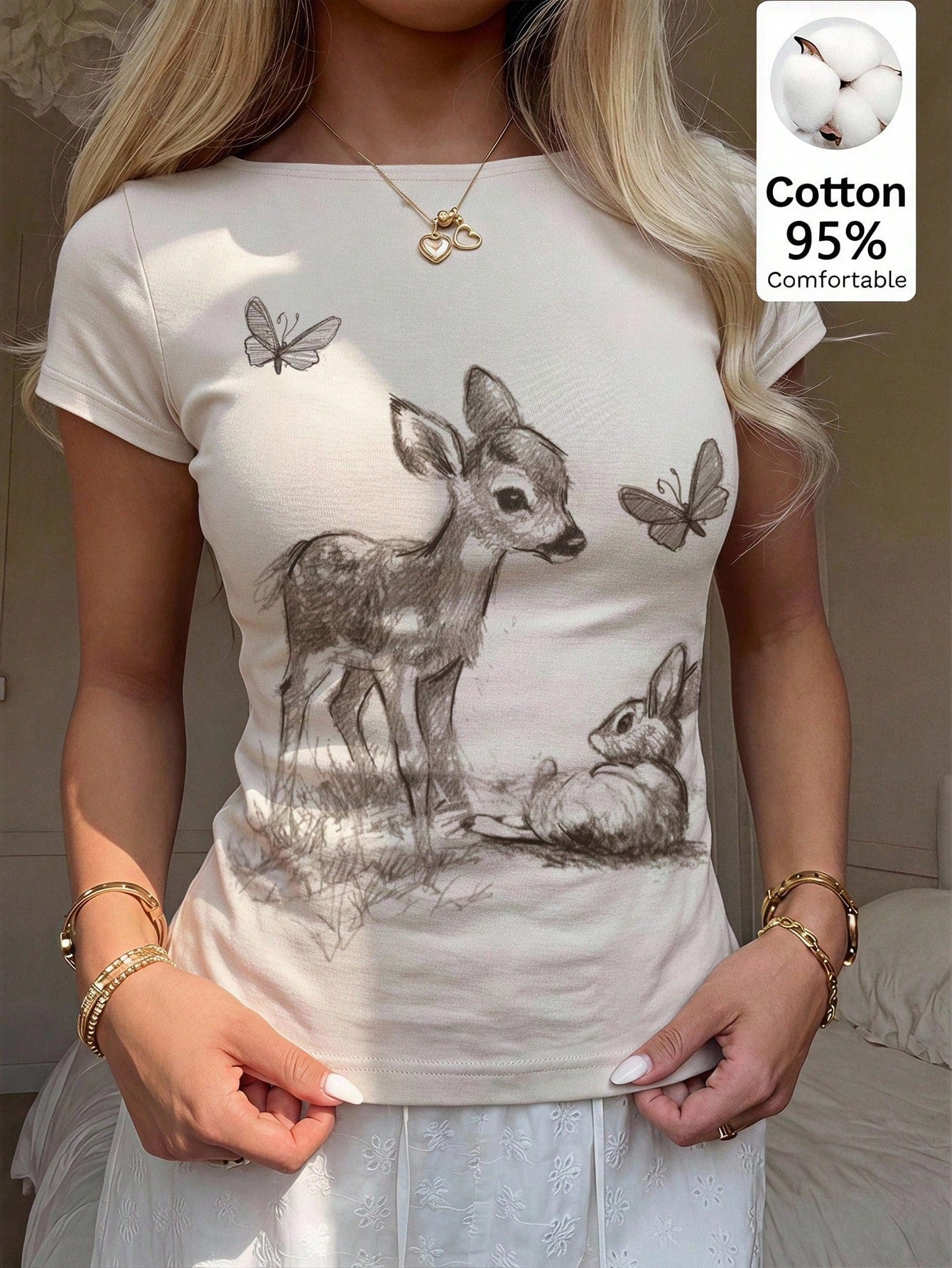CovetEZ Women's 95 Cotton Grey Camouflage Print T-Shirt, Slim Fit Short Sleeve Casual Graphic Basic Top, Summer Urban Vacation Vintage Y2K Style, Holiday