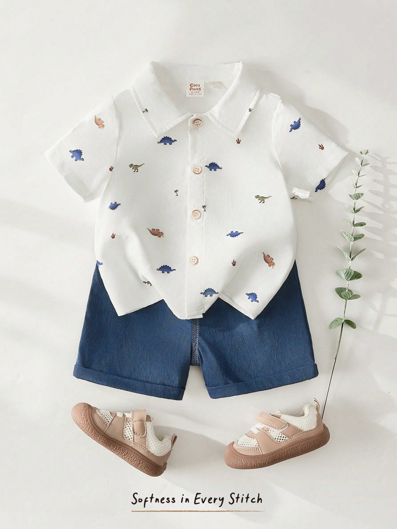 Cozy Pixies 2pcs Baby Boy Cartoon Dinosaur Animal Print Shirt And Elastic Waist Shorts Set,Soft Summer Color Palette,Summer,Casual,Cute,Beach Vacation Outfits