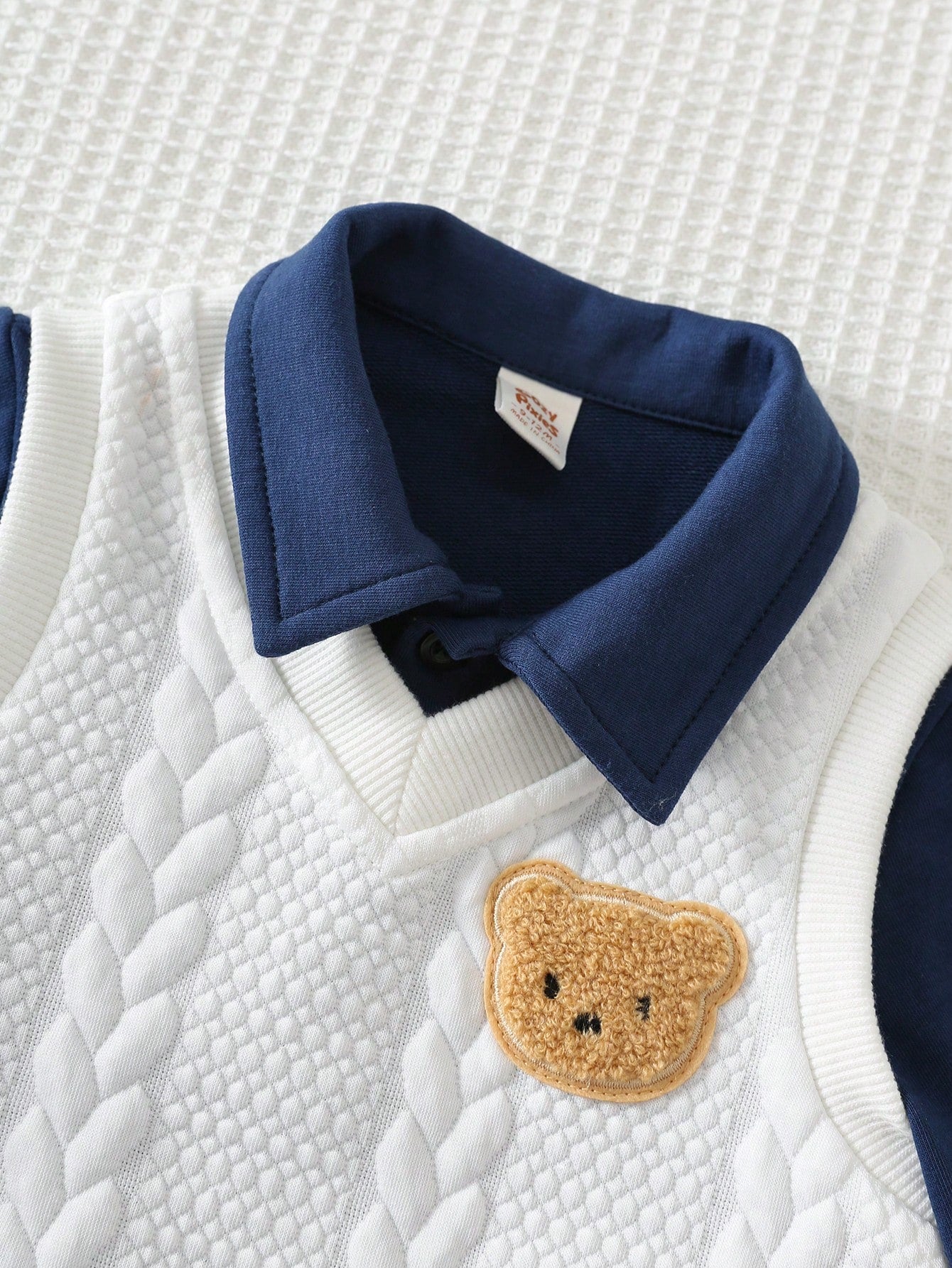 Cozy Pixies Baby Boy Baby Boy 3pcs/Set Autumn/Winter Fashion Cute Bear Pattern Faux Fur Knit Cable Vest, Polo Shirt, Sweatshirt And Jogger Pants 3-Piece Set, Gentleman Outfit, Formal Dress, Suitable F