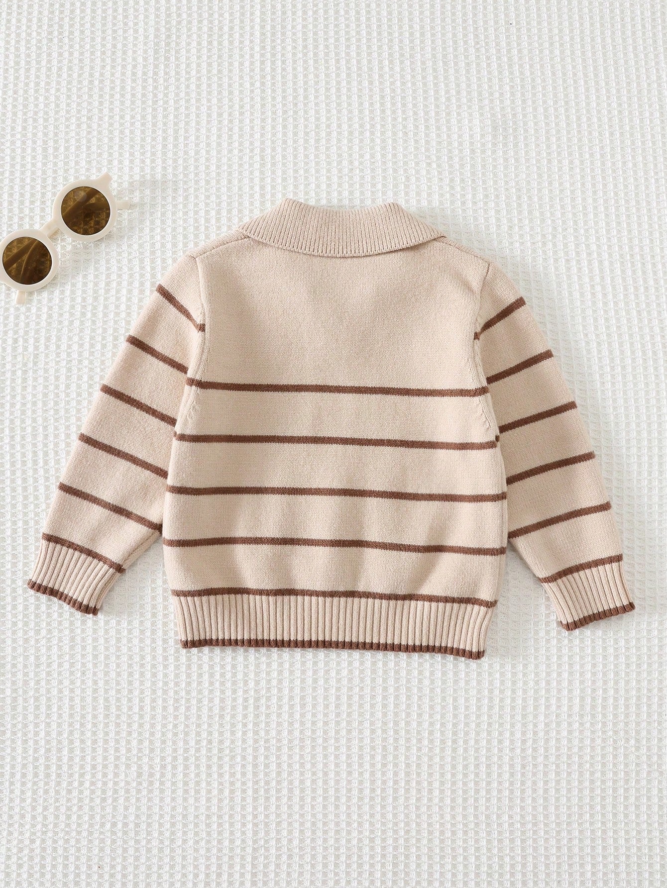 Cozy Pixies Baby Boy Cartoon Bear Pattern Knitted Soft Striped Collar Long Sleeve Pullover Autumn Winter Sweater