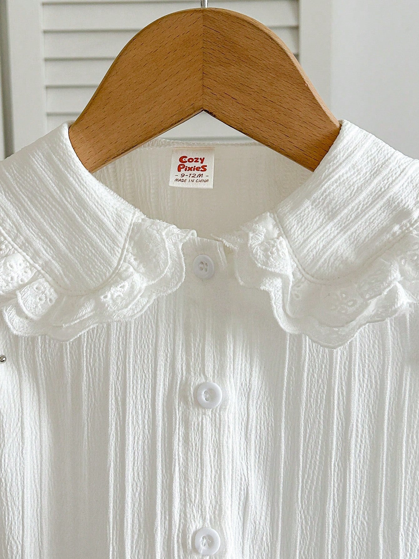 Cozy Pixies Baby Girl Cute Fashion White Long Sleeve Peter Pan Collar Lace Trim Flared Sleeve Blouse, Autumn/Winter Clothing, White Shirt To Match With Skirts