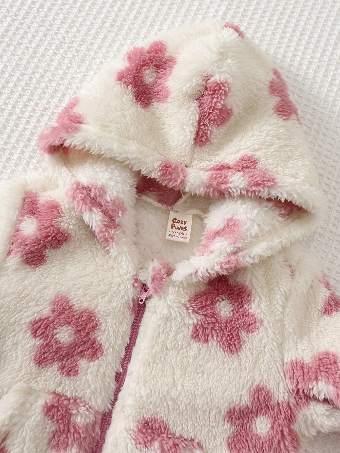 Cozy Pixies Baby Girl Floral Pattern Thermal Lined Thick Hooded Long Sleeve Open Front Sweatshirt Solid Color Knit Soft Elastic Waist Long Pants 2pcs Set Cute Floral Zipper Hooded Jacket Casual Long P