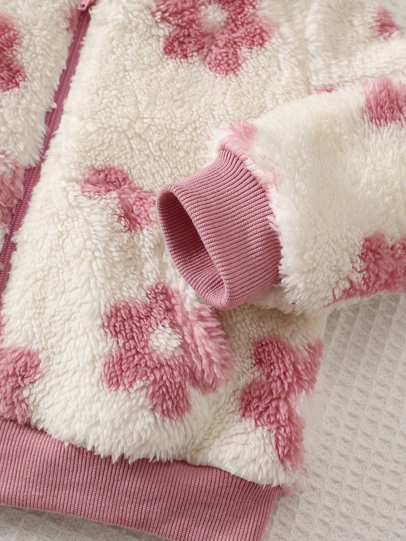 Cozy Pixies Baby Girl Floral Pattern Thermal Lined Thick Hooded Long Sleeve Open Front Sweatshirt Solid Color Knit Soft Elastic Waist Long Pants 2pcs Set Cute Floral Zipper Hooded Jacket Casual Long P