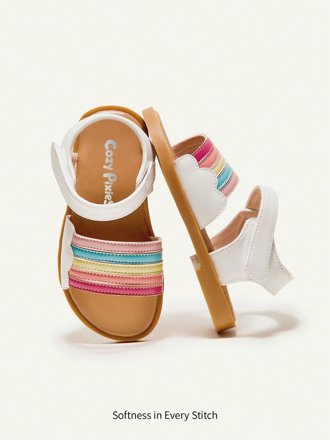 Cozy Pixies Fashion Unisex Rainbow Color Comfortable Flat Sandals For Baby Girls In Summer