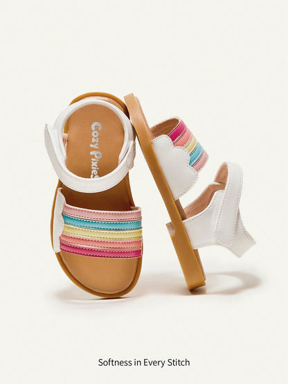 Cozy Pixies Fashion Unisex Rainbow Color Comfortable Flat Sandals For Baby Girls In Summer