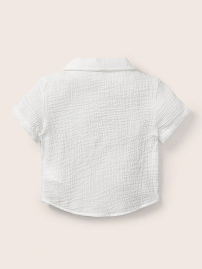 Cozy Pixies Solid Color Set For Spring/Summer Baby Boy Pocket Patchwork Shirt & Shorts