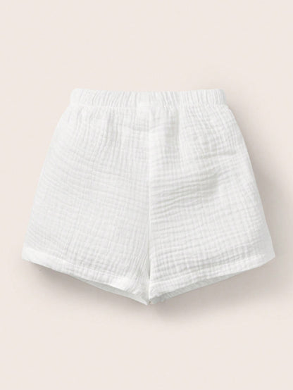 Cozy Pixies Solid Color Set For Spring/Summer Baby Boy Pocket Patchwork Shirt & Shorts