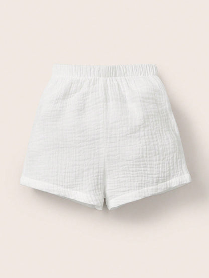 Cozy Pixies Solid Color Set For Spring/Summer Baby Boy Pocket Patchwork Shirt & Shorts