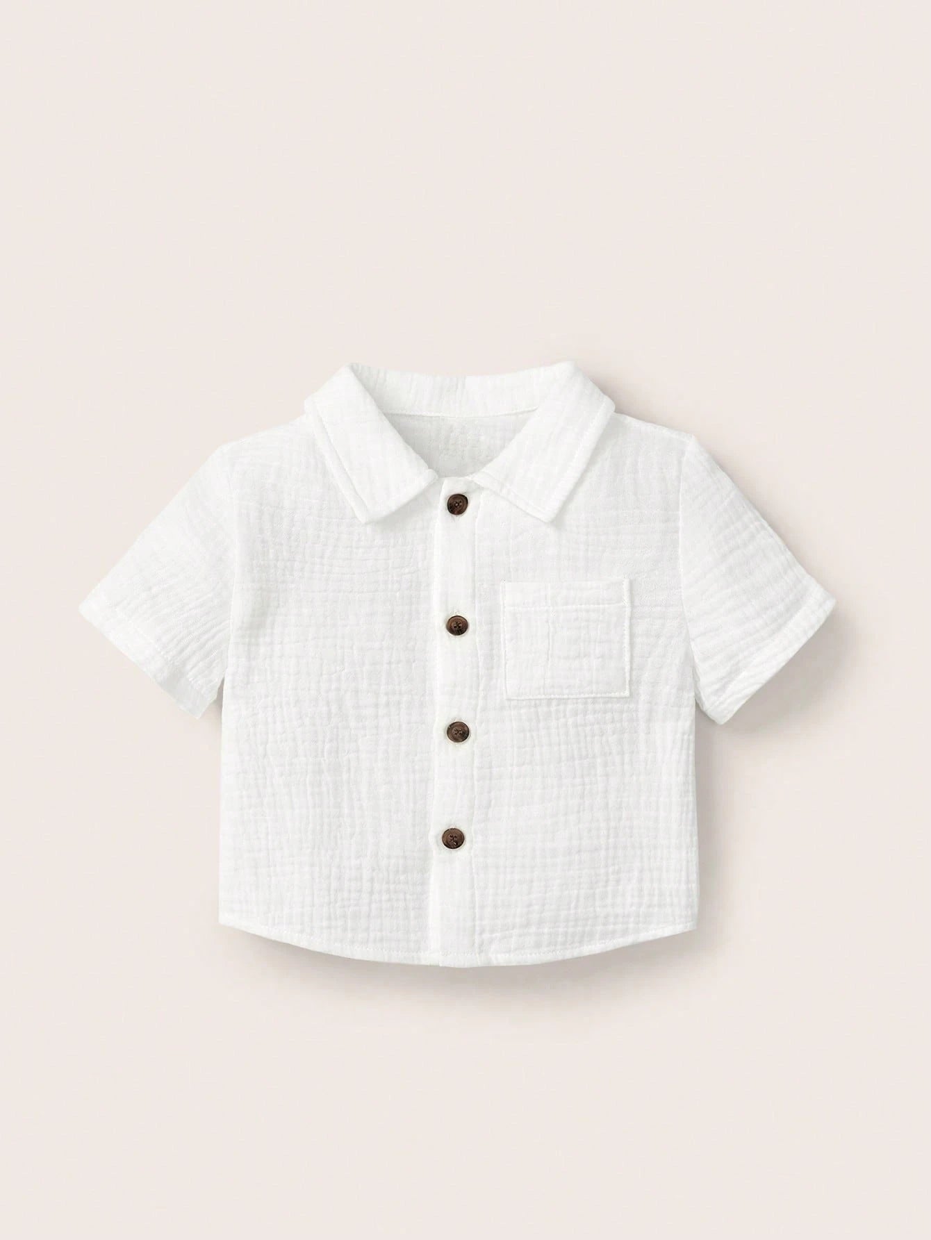 Cozy Pixies Solid Color Set For Spring/Summer Baby Boy Pocket Patchwork Shirt & Shorts