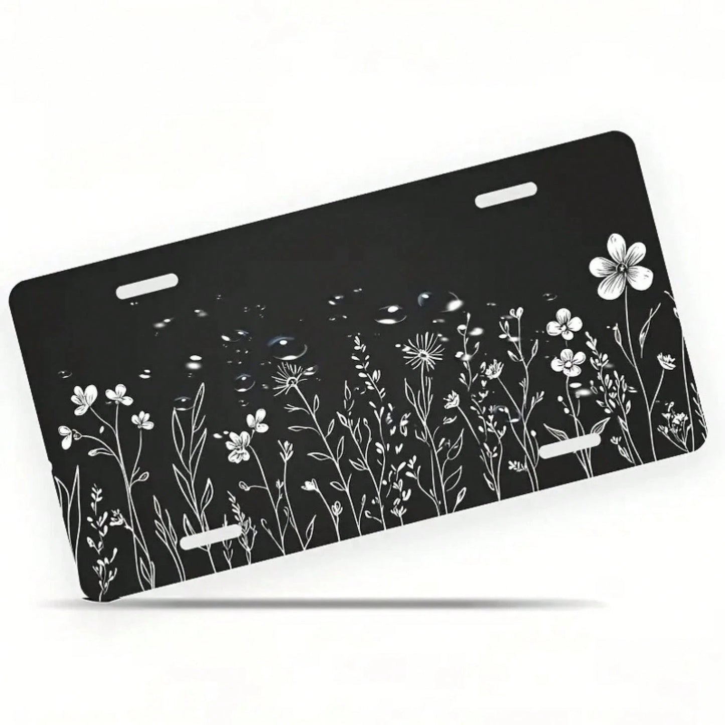 CP White Floral Sketch Black Front License Plate, Aluminum Cover And Frame, Fun Standard Style, Suitable For Decorating Cars For Men/Women/Boys/Girls, 6*12inch, Car Accessories, Automotive Supplies, S